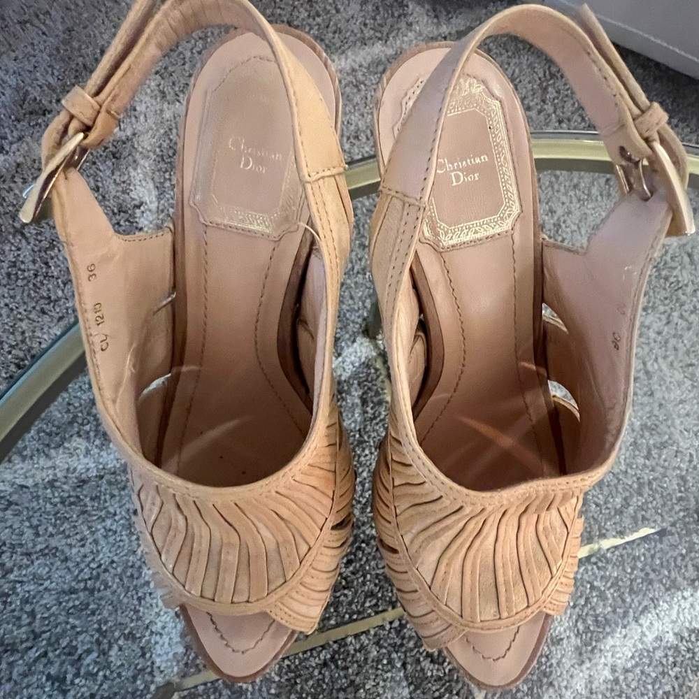 CHRISTIAN DIOR leather studded accent slingback platform heels